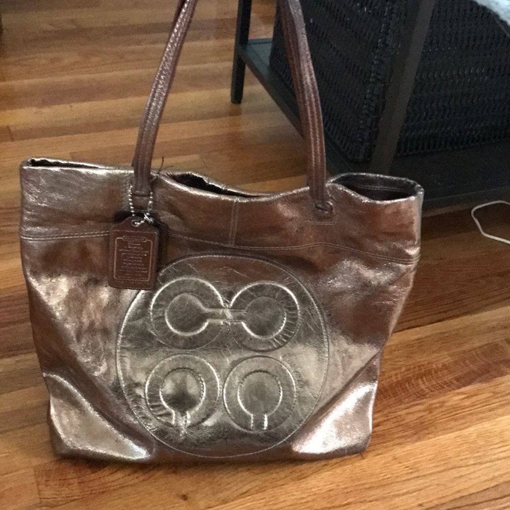 Silver metallic coach bag